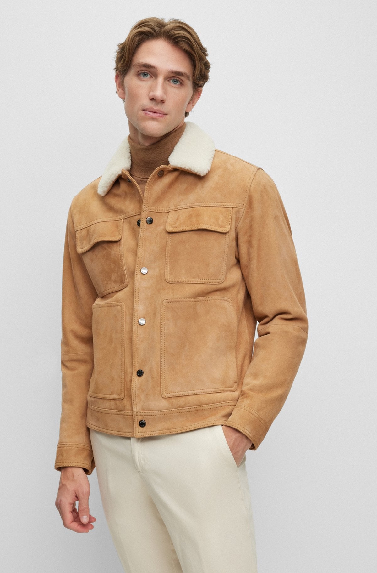 Brown Suede Jacket with Luxe Boa Collar  Valentines Day 褐色のスエードジャケット リュクスボアカラー  バレンタインデー