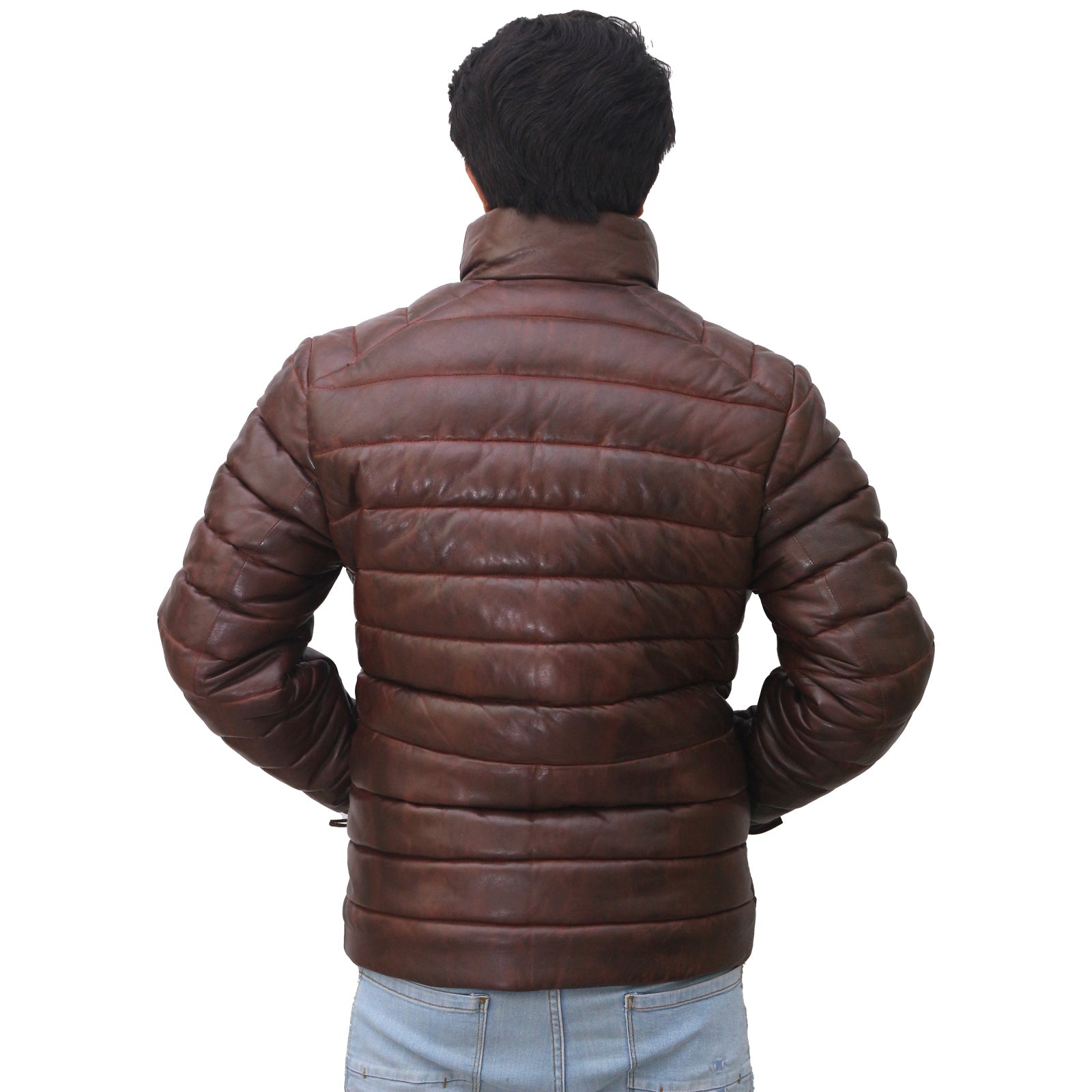 Men's Leather Puffer Down Jacket