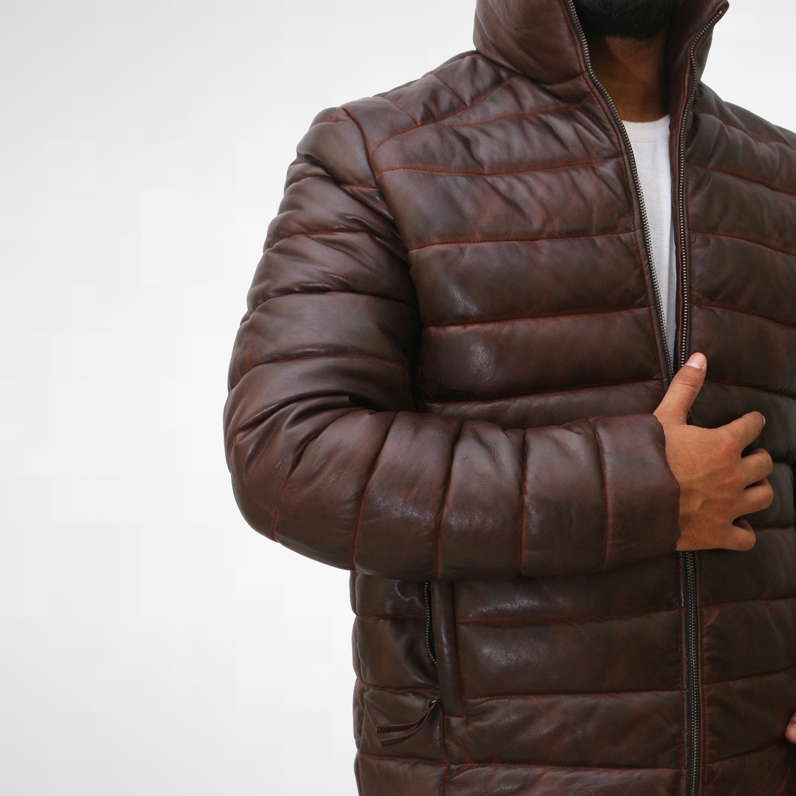 Men's Leather Puffer Down Jacket