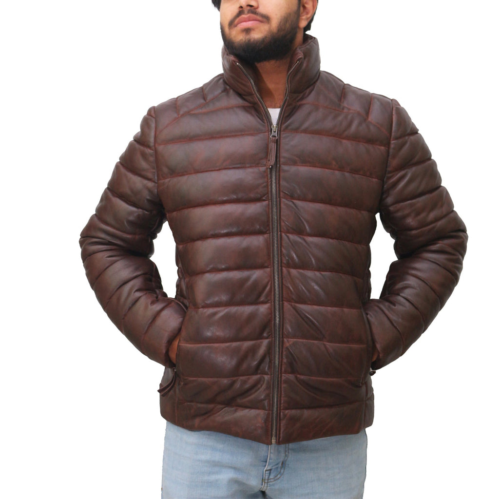 Men's Leather Puffer Down Jacket