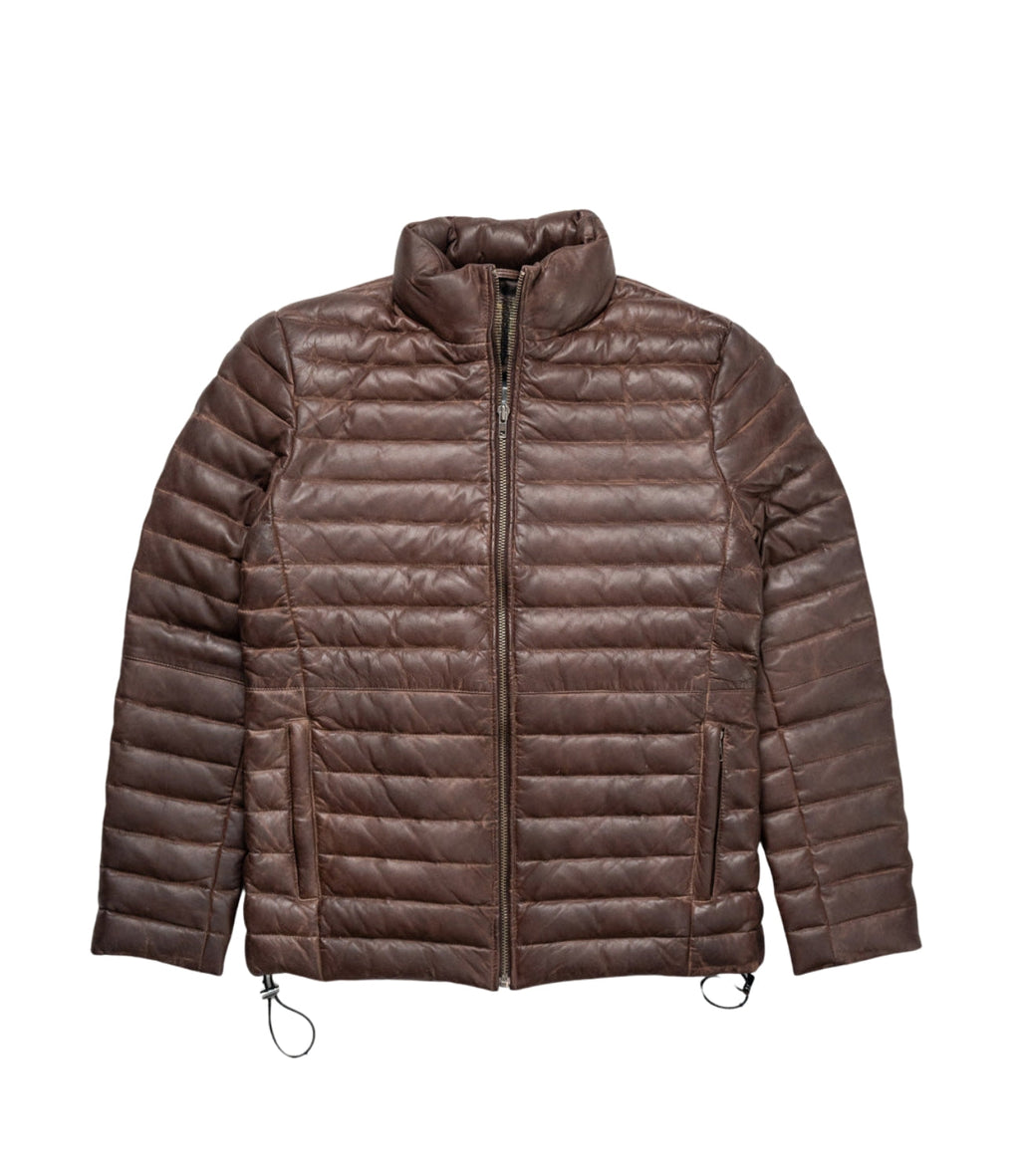 Men's Brown Leather Puffer Jacket