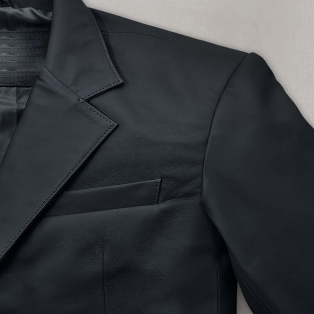 Sophisticated Nicolas black leather blazer for men, perfect for both sleek professional attire and stylish casual wear.