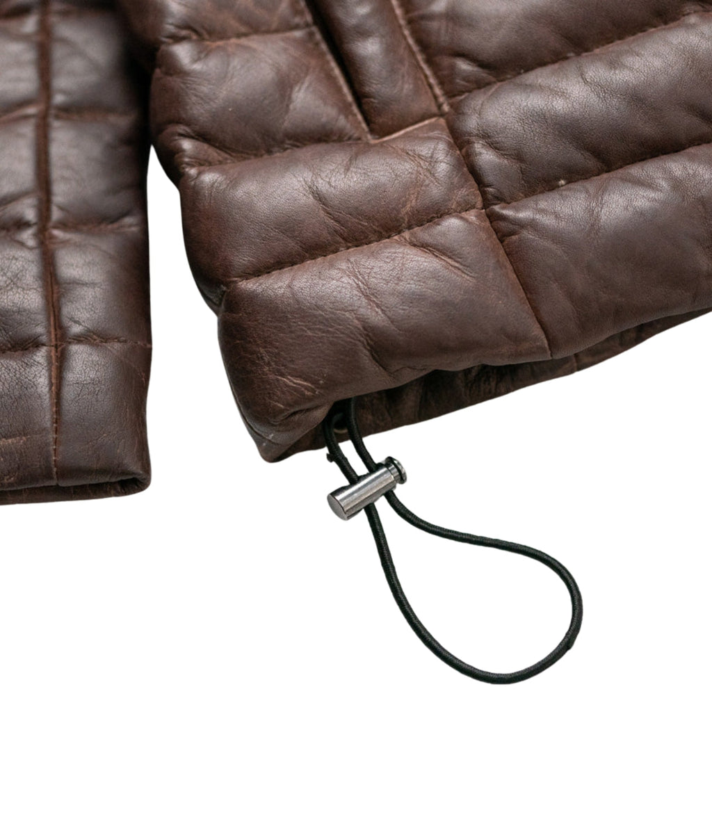 Men's Brown Leather Puffer Jacket