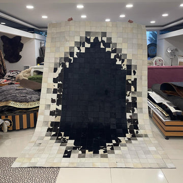 Handcrafted Cowhide Rug, Stylish Patchwork Design, Transform Your Room, Exceptional Wedding Gift