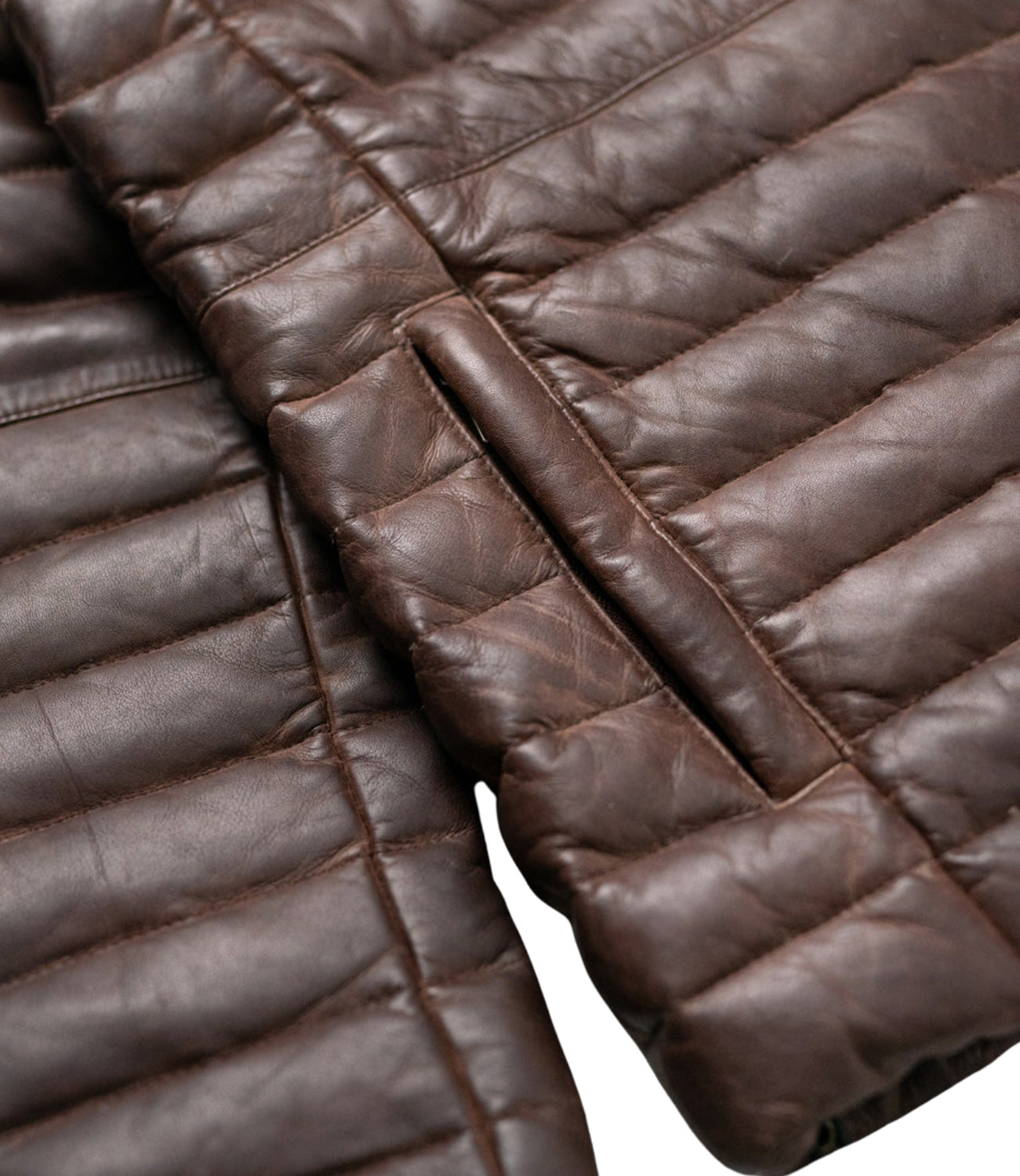 Men's Brown Leather Puffer Jacket