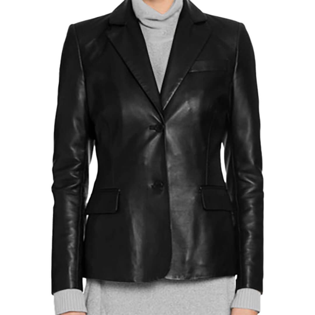 Mens Black Leather Blazer  by Giannea Classic 