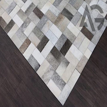 Stunning Cowhide Patchwork Rug - Unique Handmade Floor Accent - Perfect for Living Room