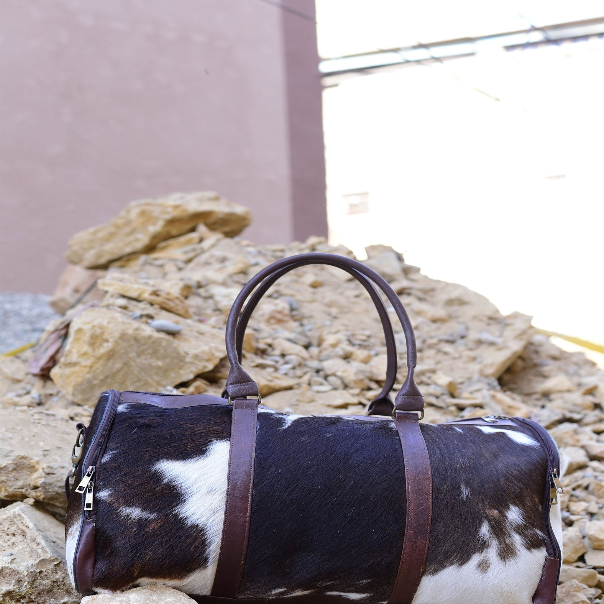 Cowhide Weekend Bag - Stylish Overnight Duffel, Genuine Cow Hide Leather, Perfect for Travel & Getaways, Unique Gift Idea