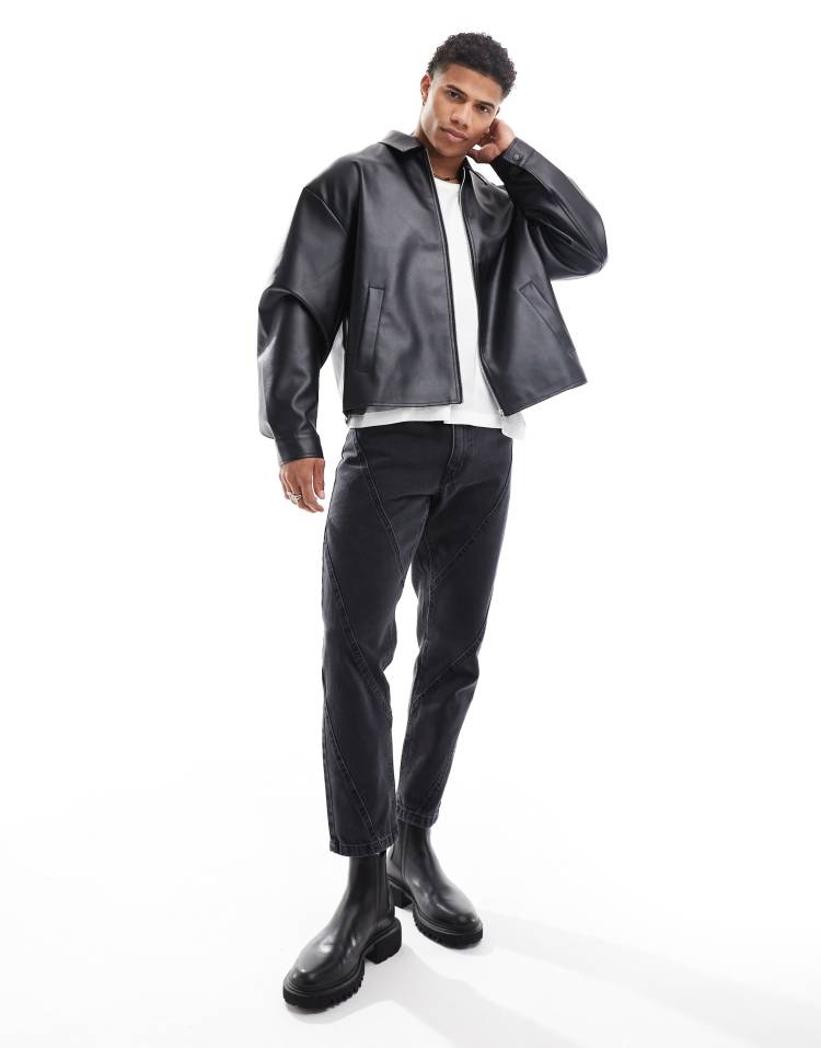 Original Leather Harrington Jacket – Black Boxy Oversized Fit | Cowskin Jackets