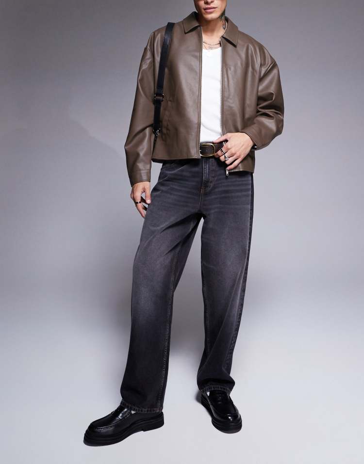 Original Leather Harrington Jacket – Brown Boxy Oversized Fit | Cowskin Jackets