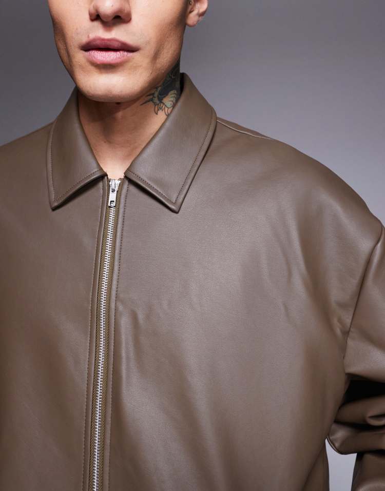 Original Leather Harrington Jacket – Brown Boxy Oversized Fit | Cowskin Jackets