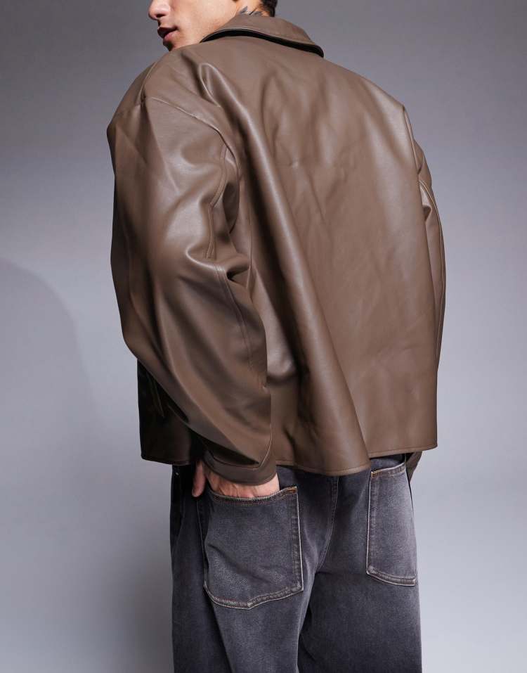 Original Leather Harrington Jacket – Brown Boxy Oversized Fit | Cowskin Jackets