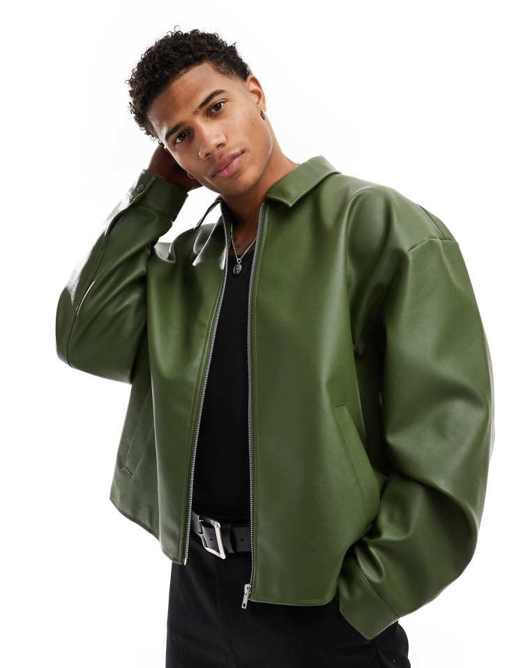 Original Leather Harrington Jacket – Green Boxy Oversized Fit | Cowskin Jackets