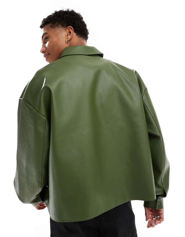 Original Leather Harrington Jacket – Green Boxy Oversized Fit | Cowskin Jackets