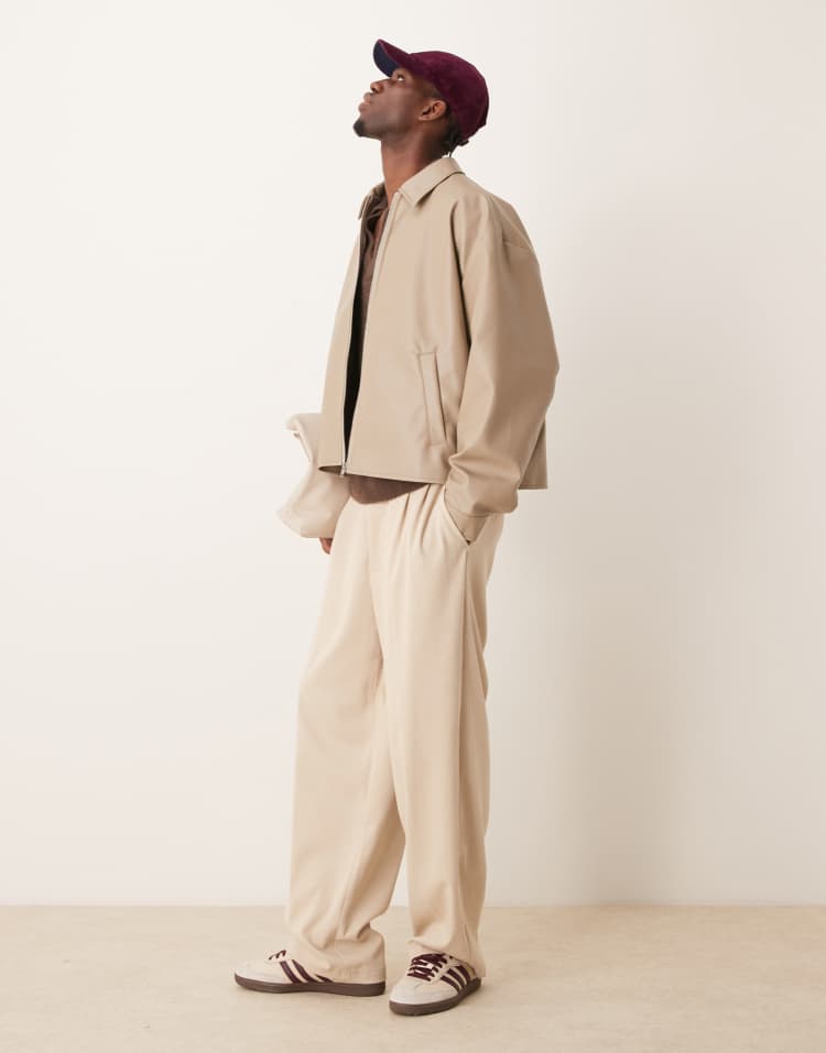 Original Leather Harrington Jacket – Beige Boxy Oversized Fit | Cowskin Jackets