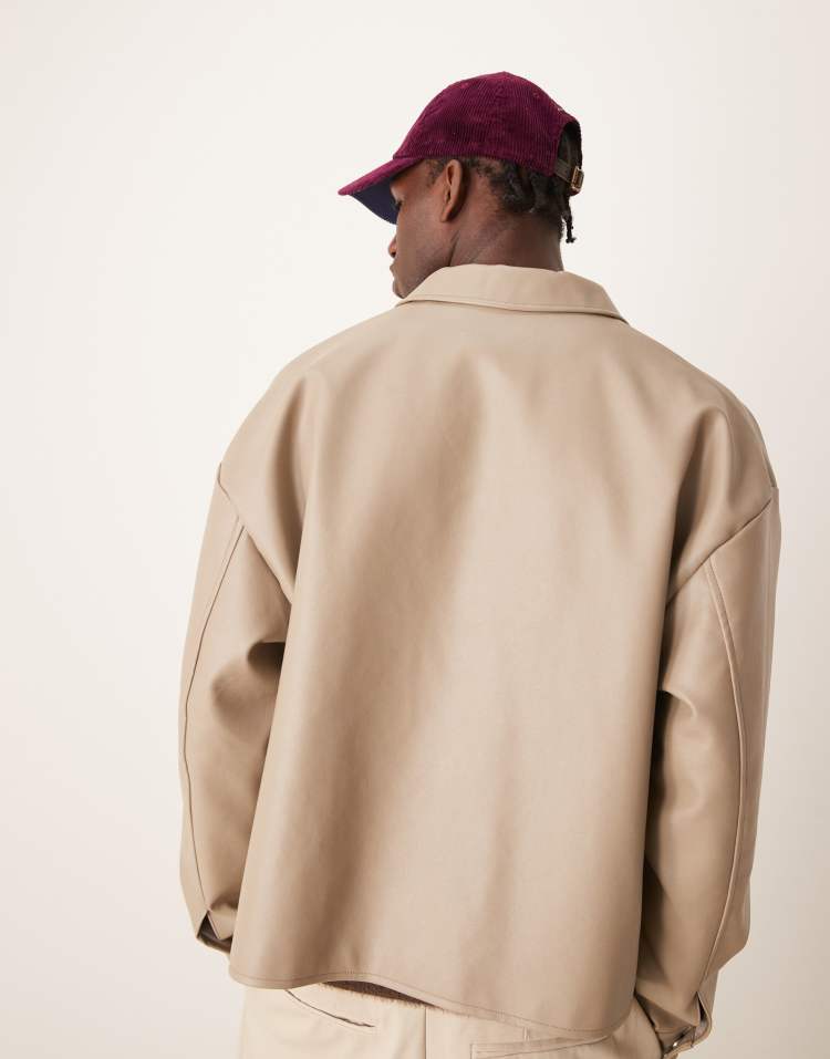 Original Leather Harrington Jacket – Beige Boxy Oversized Fit | Cowskin Jackets