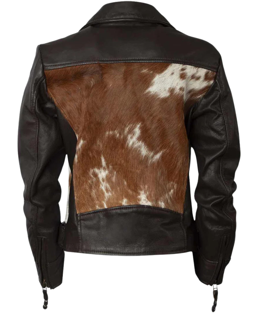 Unisex genuine cowhide leather jacket in rich brown with a luxurious, smooth finish and stylish fit for versatile fashion.