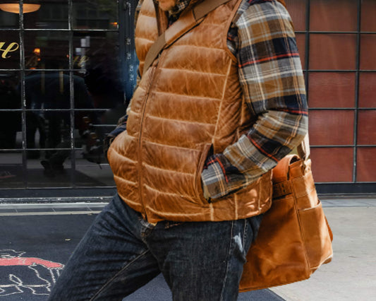 Men's Leather Puffer Vest