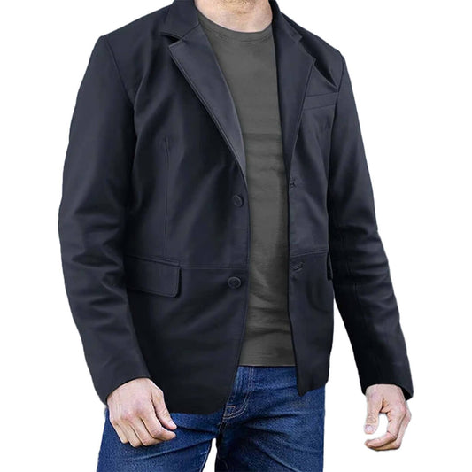 Men's Leather Jacket Blazer European American One Button Casual