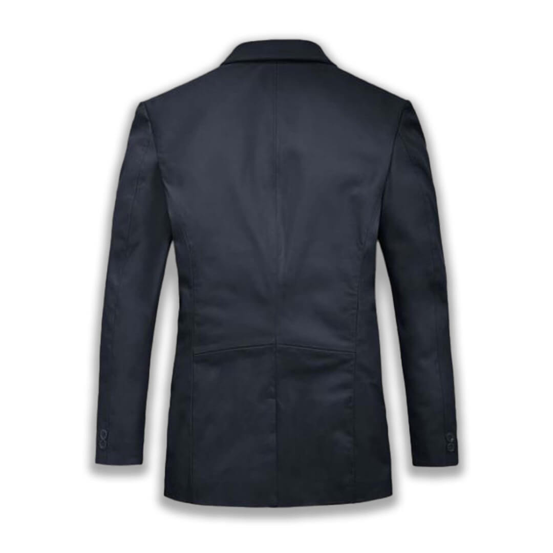 Sophisticated Nicolas black leather blazer for men, perfect for both sleek professional attire and stylish casual wear.