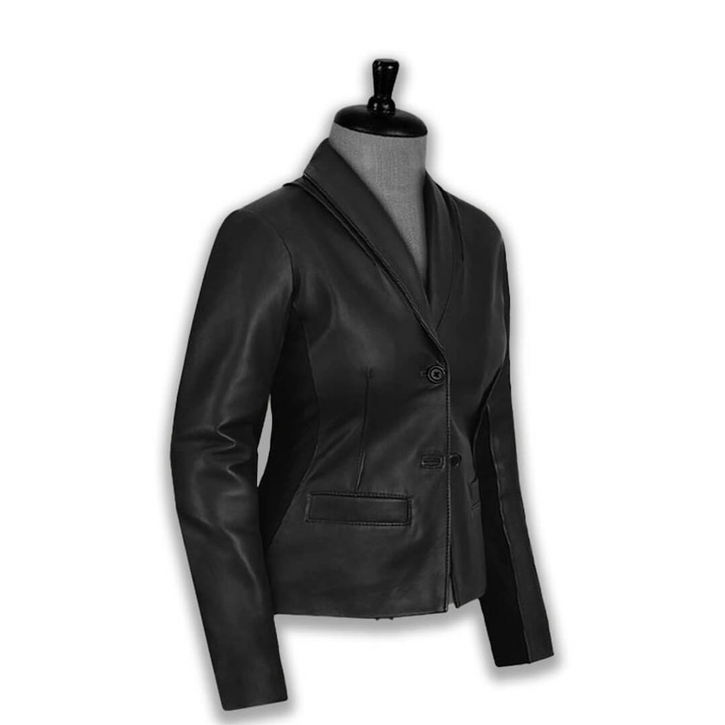 Womens Derek Light Black Leather Blazer