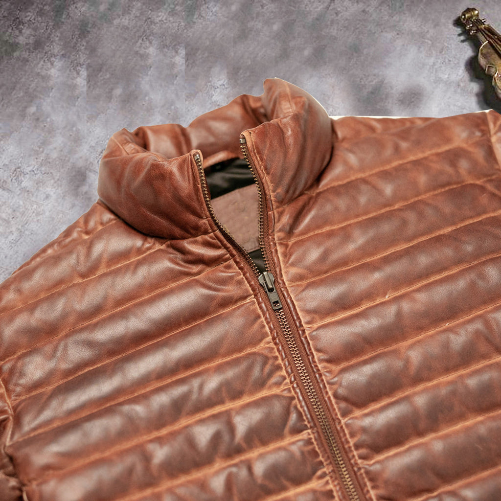 Men's Winter Leather Puffer Jacket