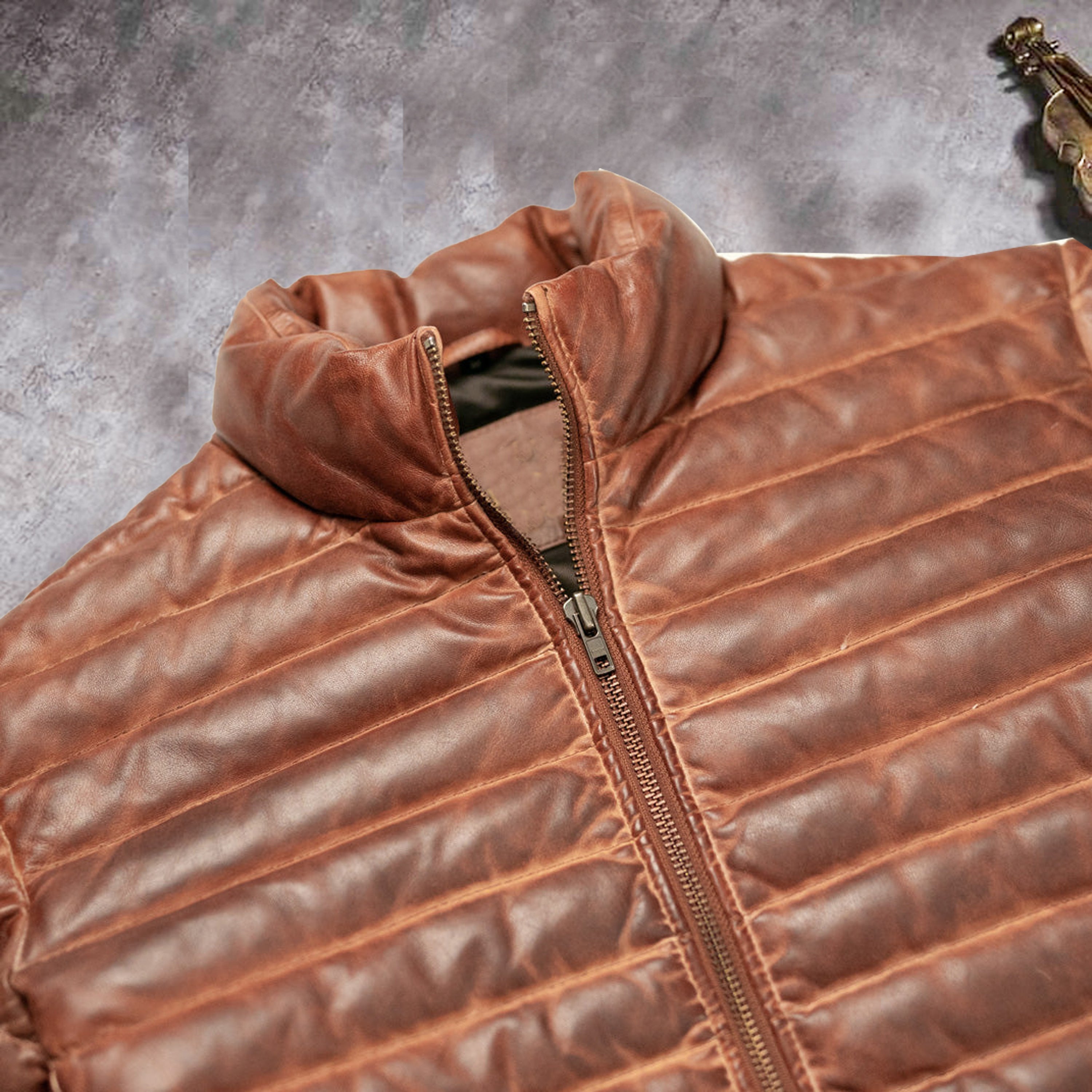 Men's Winter Leather Puffer Jacket