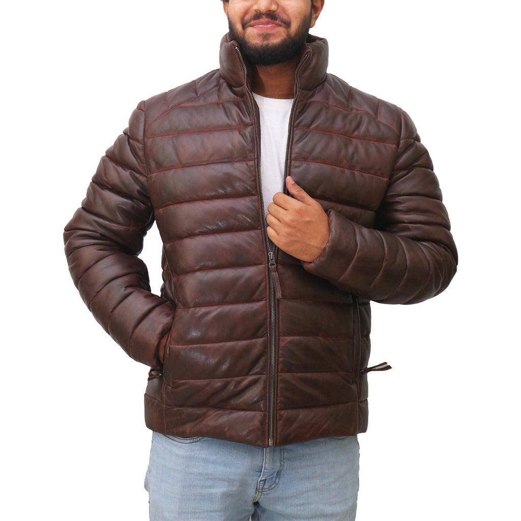 Men's Leather Puffer Down Jacket