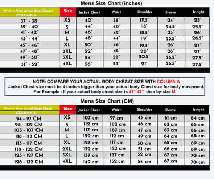 Women Coat Front View Size Chart