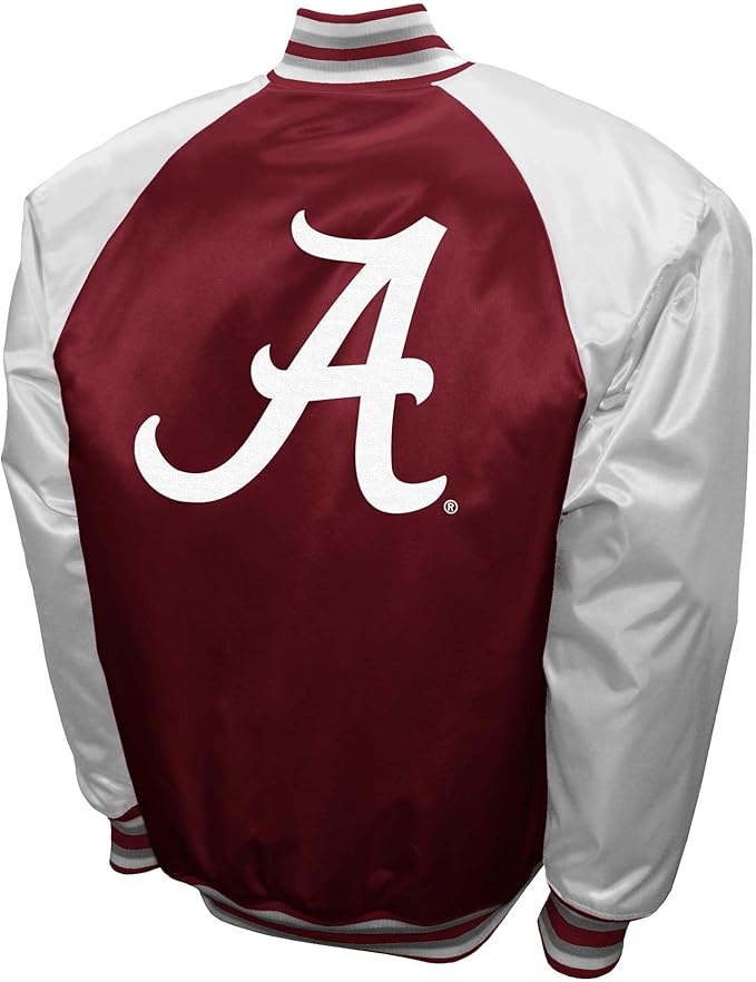 Alabama Crimson Tide Satin Varsity Fan Jacket – Men’s Crimson Full-Snap “The Game” Style