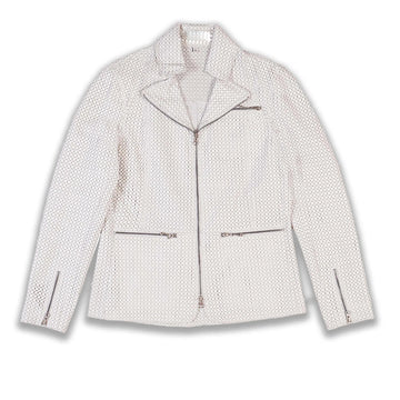 Elegant white shaded Benita leather jacket, trendy casual wear, ideal as a unique birthday gift for women.