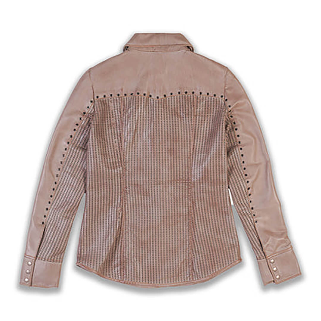 Berta Dotted Leather Jacket with Fringe Sleeves and Lapel Collar