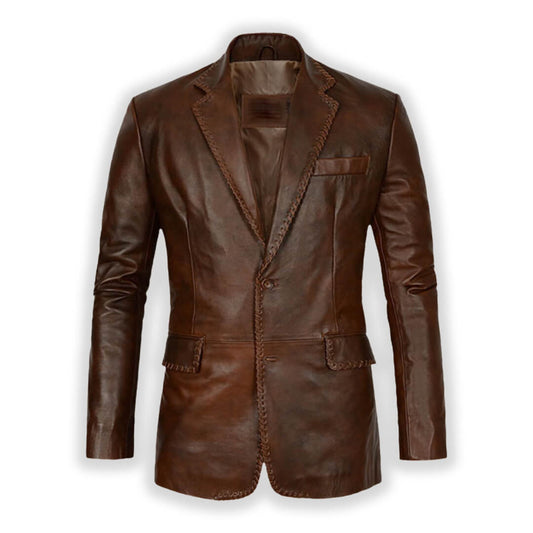 Men's Leather Blazer Tailored Fit Black Jacket