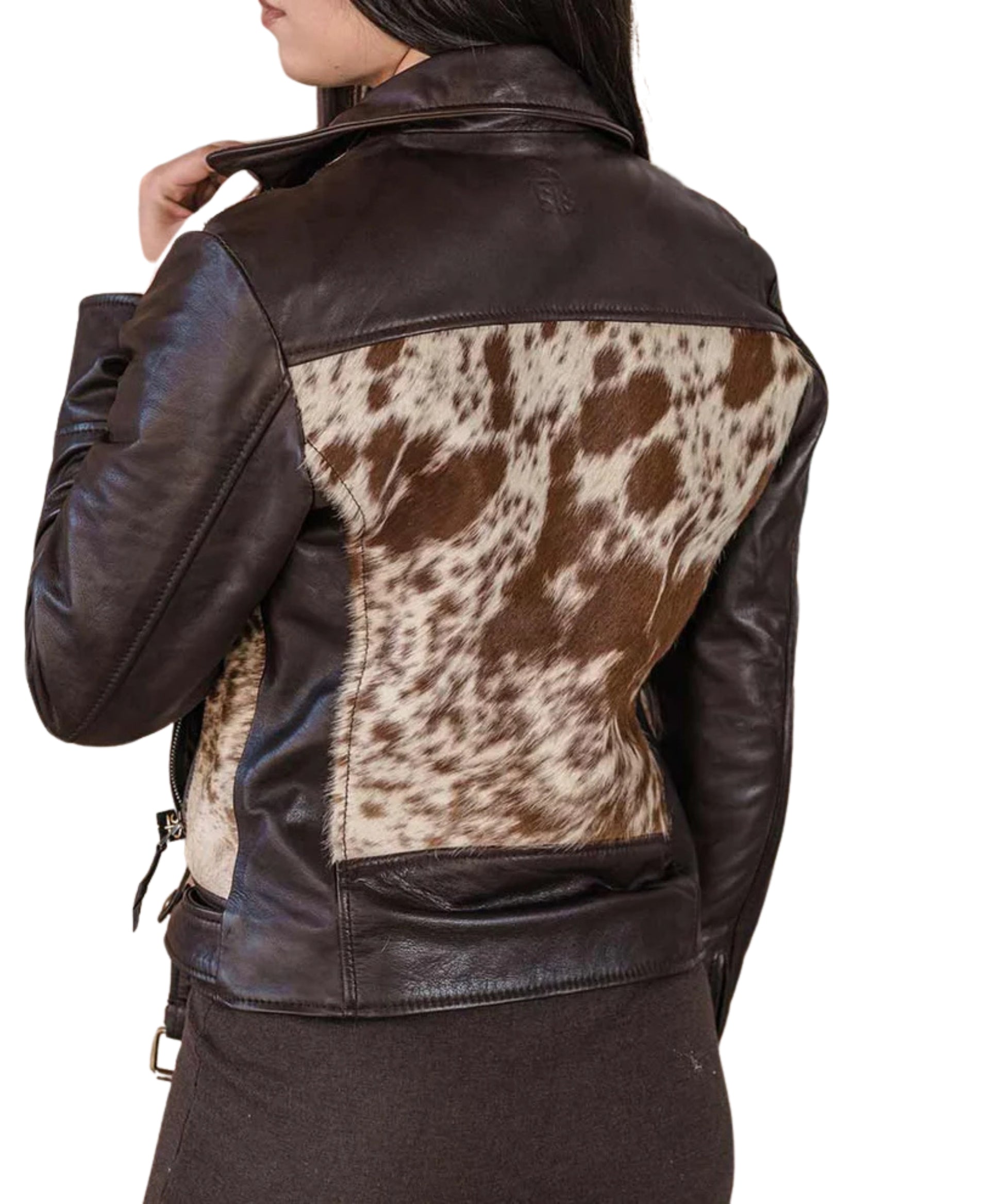 Unisex genuine cowhide leather jacket in rich brown with a luxurious, smooth finish and stylish fit for versatile fashion.