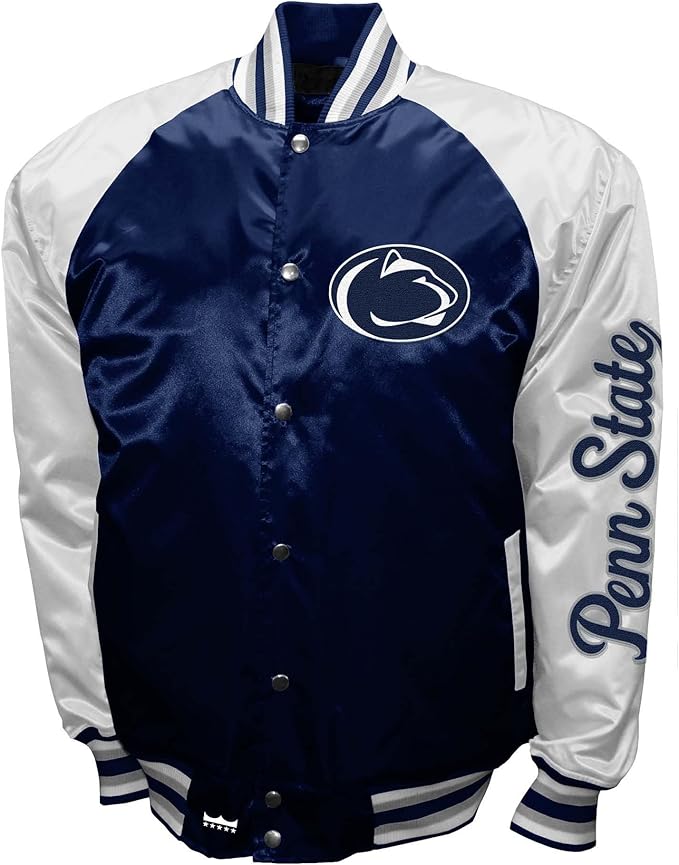 Penn State Nittany Lions Navy Satin Varsity Fan Jacket – Men’s Full-Snap “The Game” Style