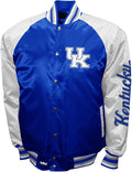 Kentucky Wildcats Blue & White Satin Varsity Fan Jacket – Men’s Full-Snap “Power” Style