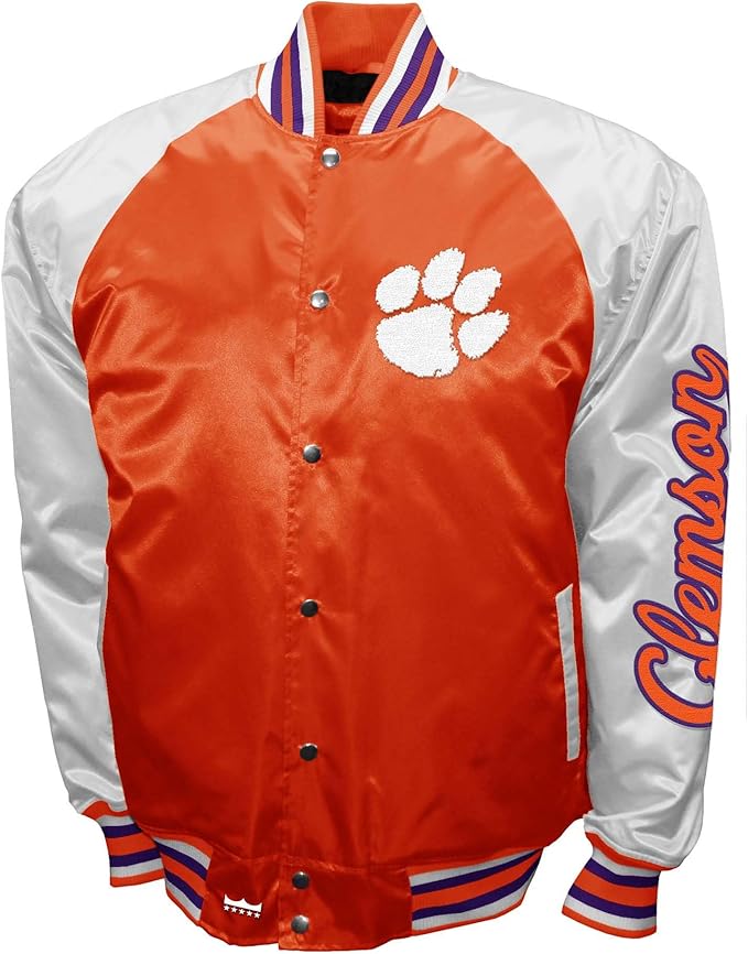 Clemson Tigers White & Orange Varsity Fan Jacket – Men’s Full-Snap “The Legend” Starter Style