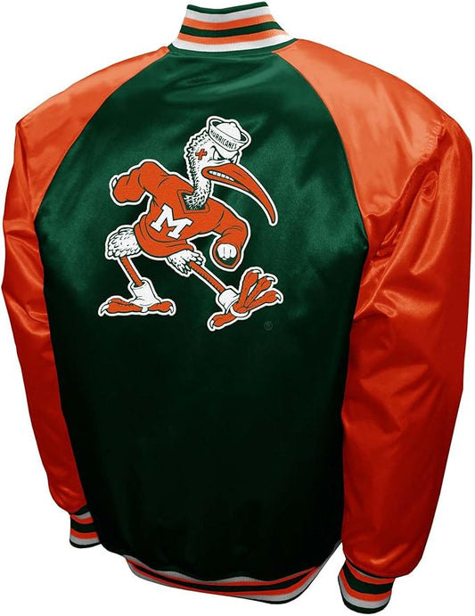 Miami Hurricanes Green Satin Varsity Fan Jacket – Men’s Full-Snap “The Game” Style