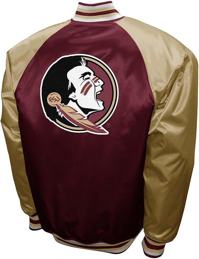 Florida State Seminoles Garnet Satin Varsity Fan Jacket – Men’s Full-Snap “The Game” Style