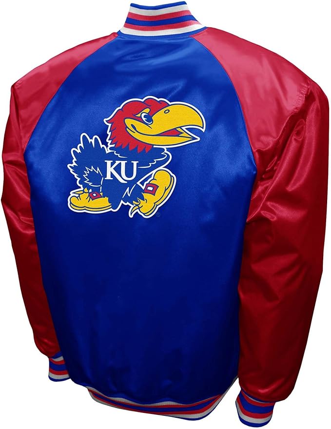 Kansas Jayhawks Royal Satin Varsity Fan Jacket – Men’s Full-Snap “The Game” Style