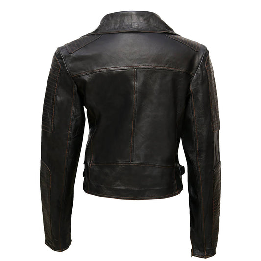 Diana Dark Black Button Leather Jacket for Women