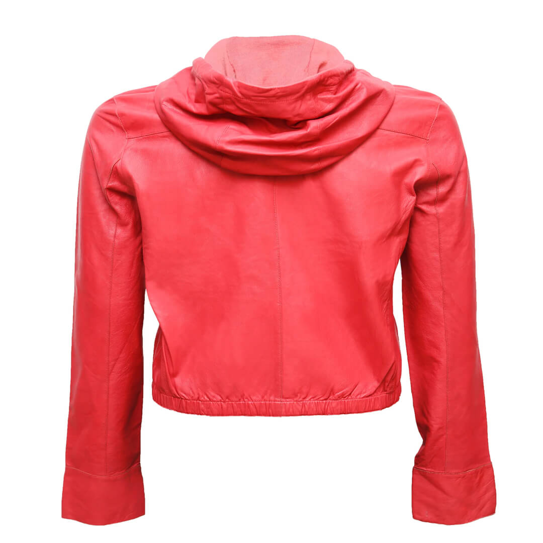 HEIDI Pink Leather Hoodie Soft Solid Color Jacket Long Sleeves for Women