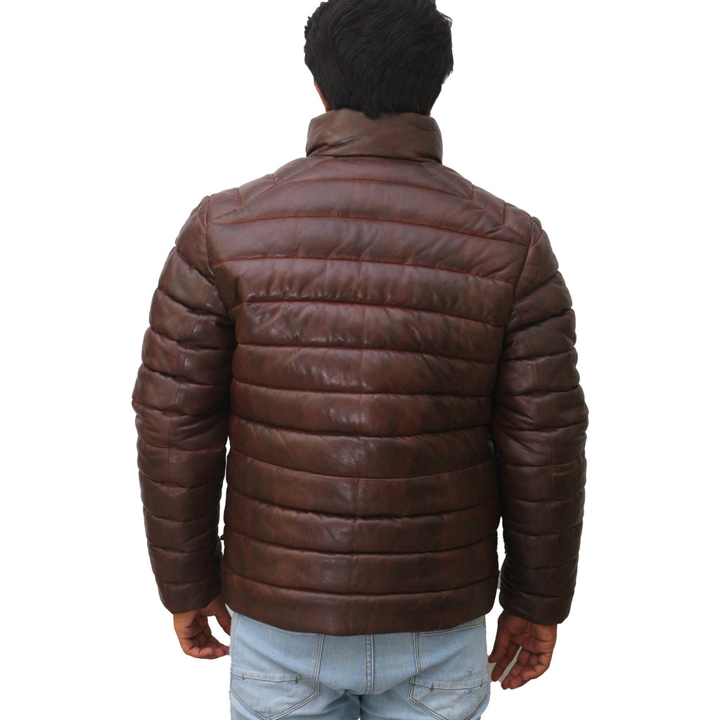 Men's Leather Puffer Down Jacket