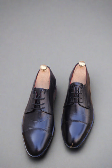 Black leather derby oxford dress shoes for men in sizes 7-11