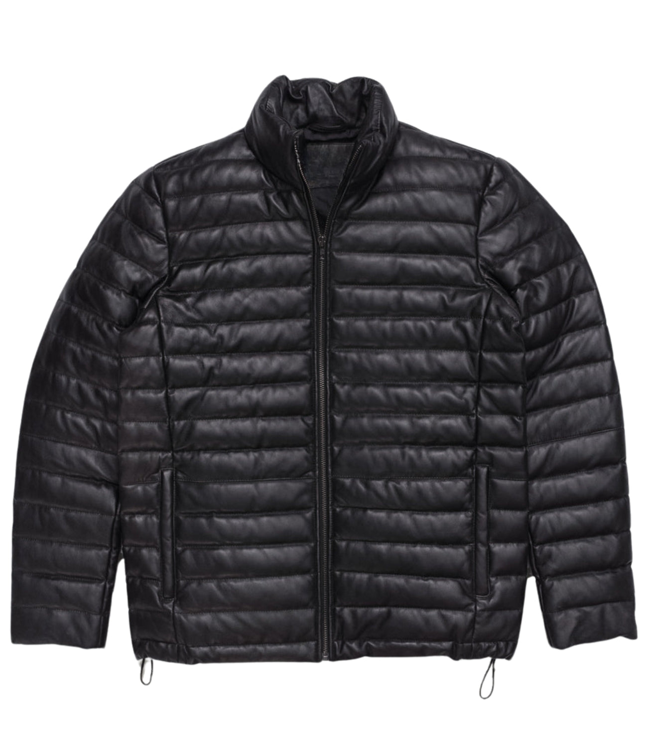 Men's Leather Moncler Puffer Jacket Black,