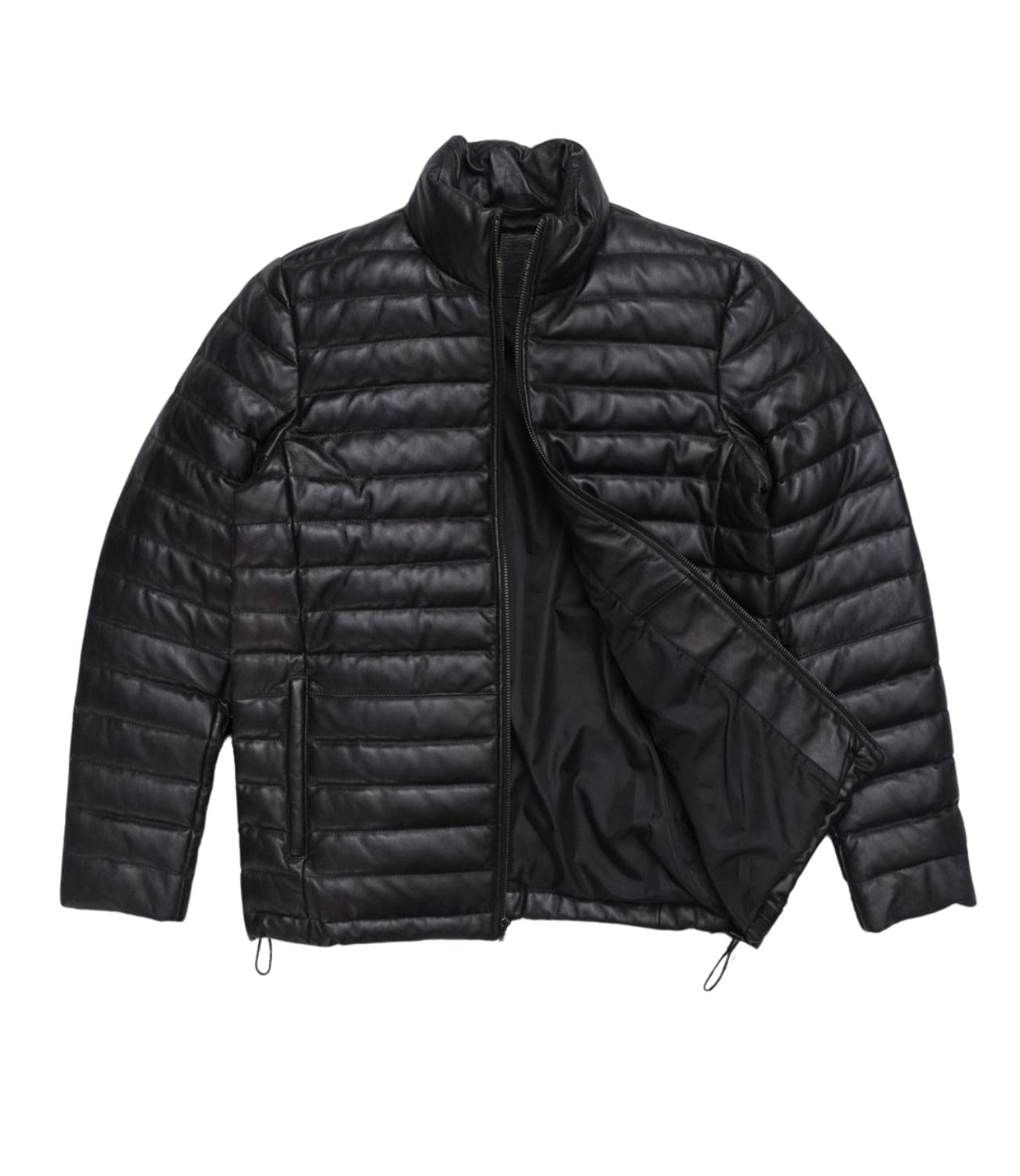 Men's Leather Moncler Puffer Jacket Black,
