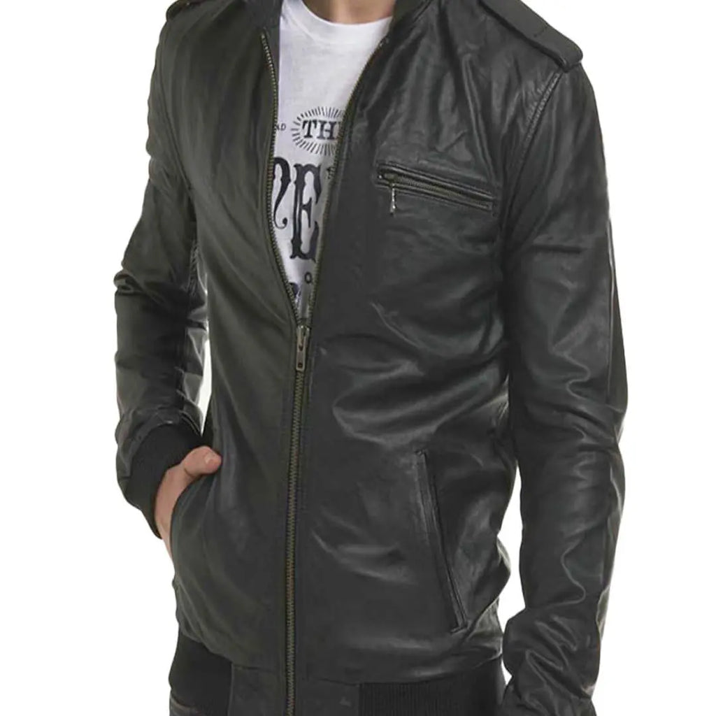 Brave Men's Dark Black Leather Jacket
