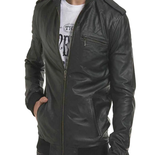 Brave Men's Dark Black Leather Jacket