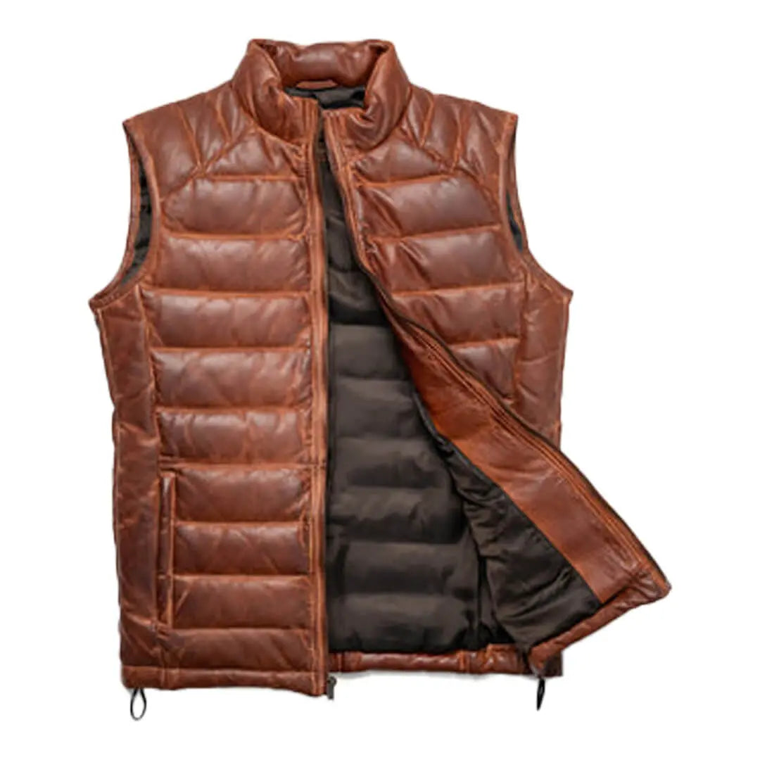 Brown Leather Puffer Vest Sleeveless Styling for Men and Women