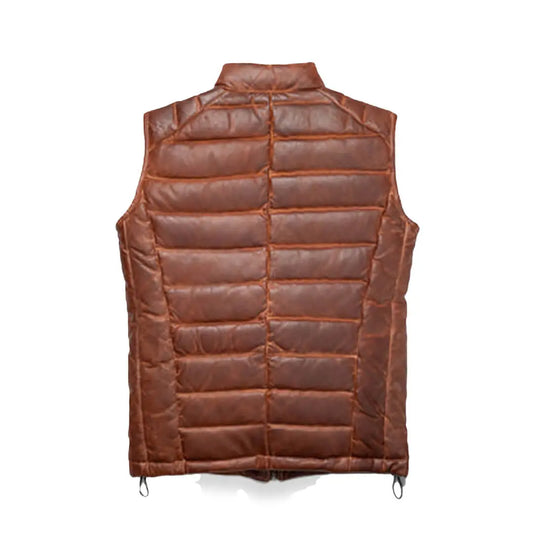 Brown Leather Puffer Vest Sleeveless Styling for Men and Women